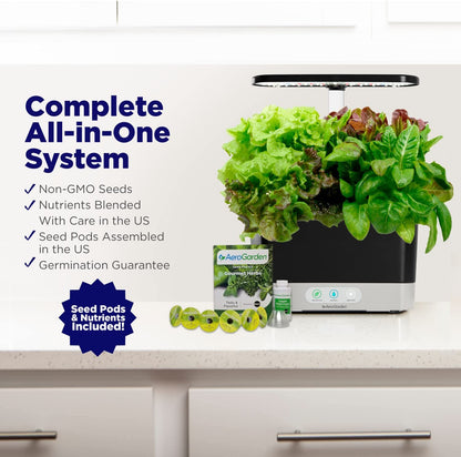 Aerogarden Harvest Indoor Garden Hydroponic System with LED Grow Light and Herb Kit, Holds up to 6 Pods, Black